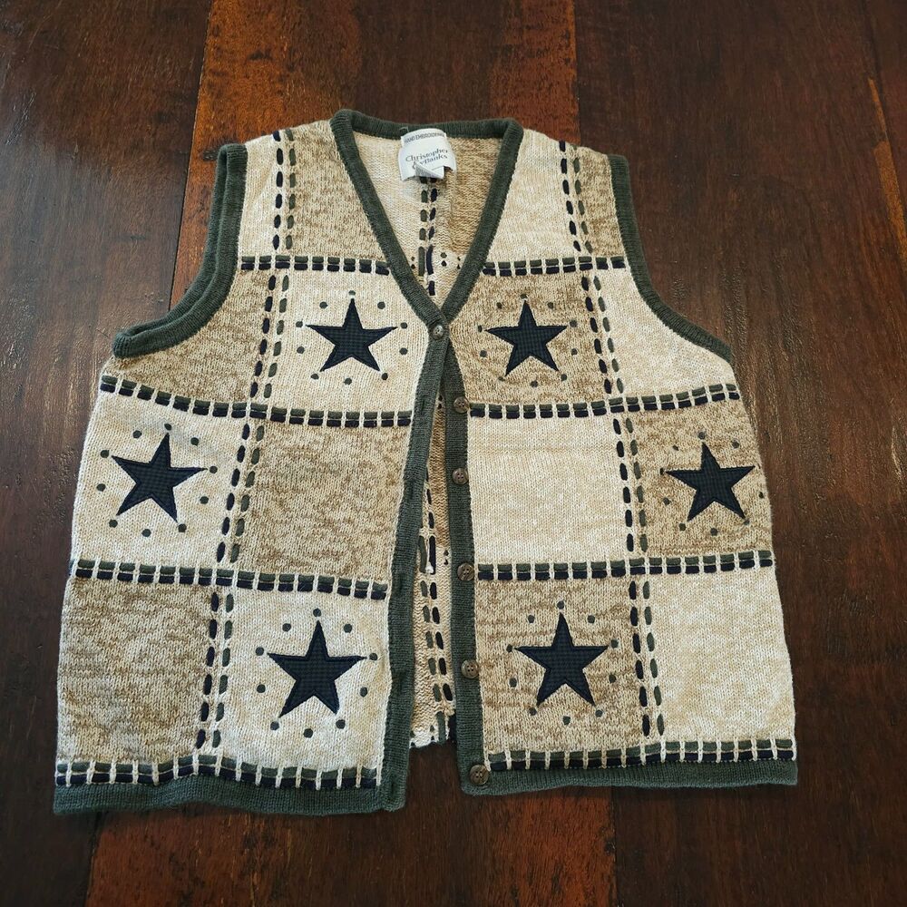CHRISTOPHER & BANKS heart patchwork cardigan M granny cottagecore country knit